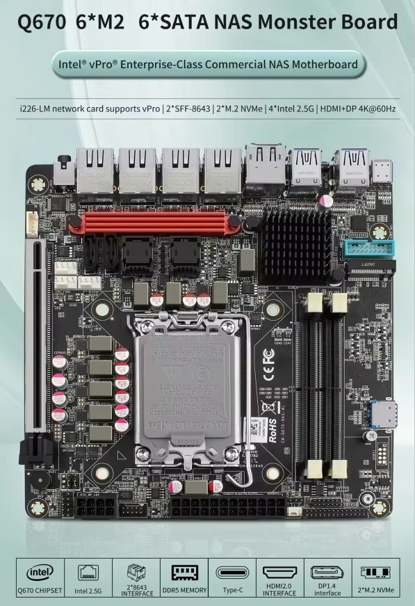 Motherboard NAS In-tel VPro Q6 - Lga1700 Itx Motherboard Ddr5 ulasan dan harga