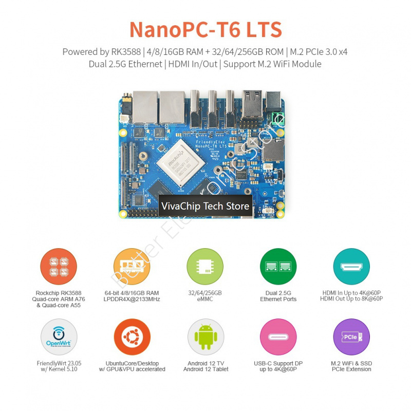 VivaChip TechNanoPC-T6 LTS Dev - Rockchip Rk3588 Development Board ulasan dan harga