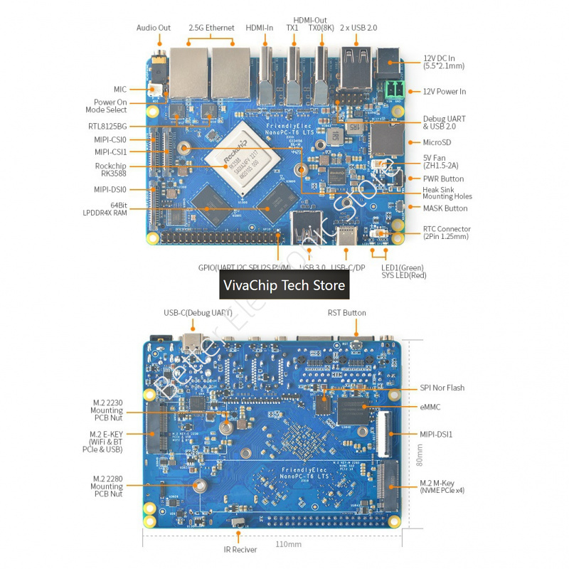 VivaChip TechNanoPC-T6 LTS Dev - Rockchip Rk3588 Development Board ulasan dan harga